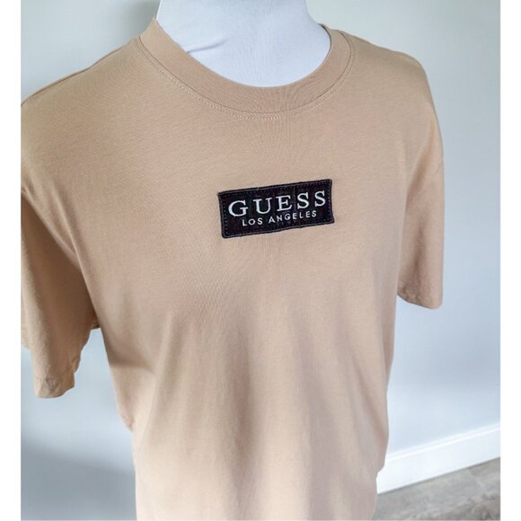 Guess Men's Tan T-Shirt with Logo Patch - Picture 4 of 8